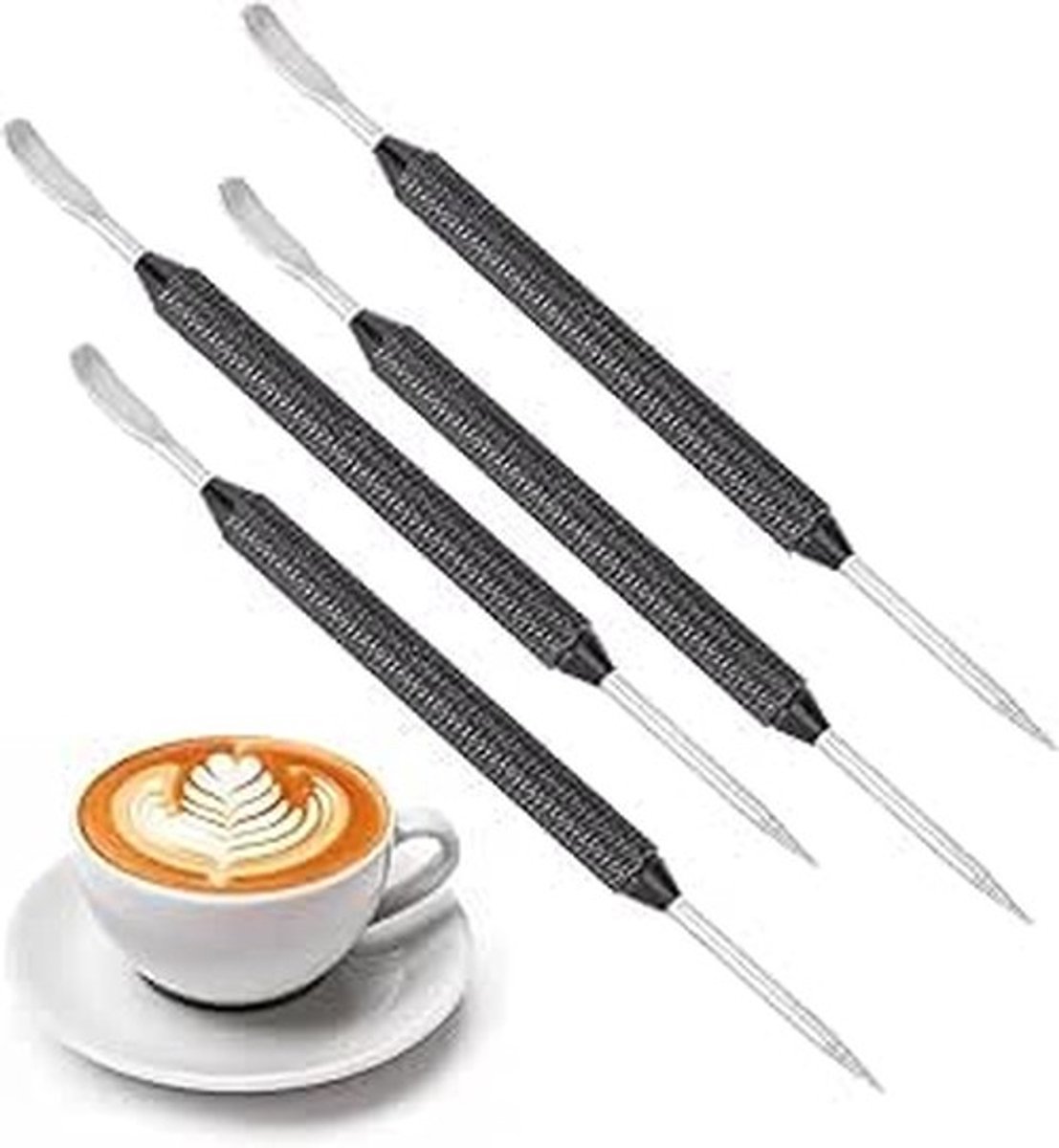 Dailygoods - Dailygoody - Koffie Art Pen - Barista Tool voor Latte en Cappuccino Decoratie - 4 Stuks - RVS - Koffiedecoratie - Professioneel - Voor thuisgebruik - ...