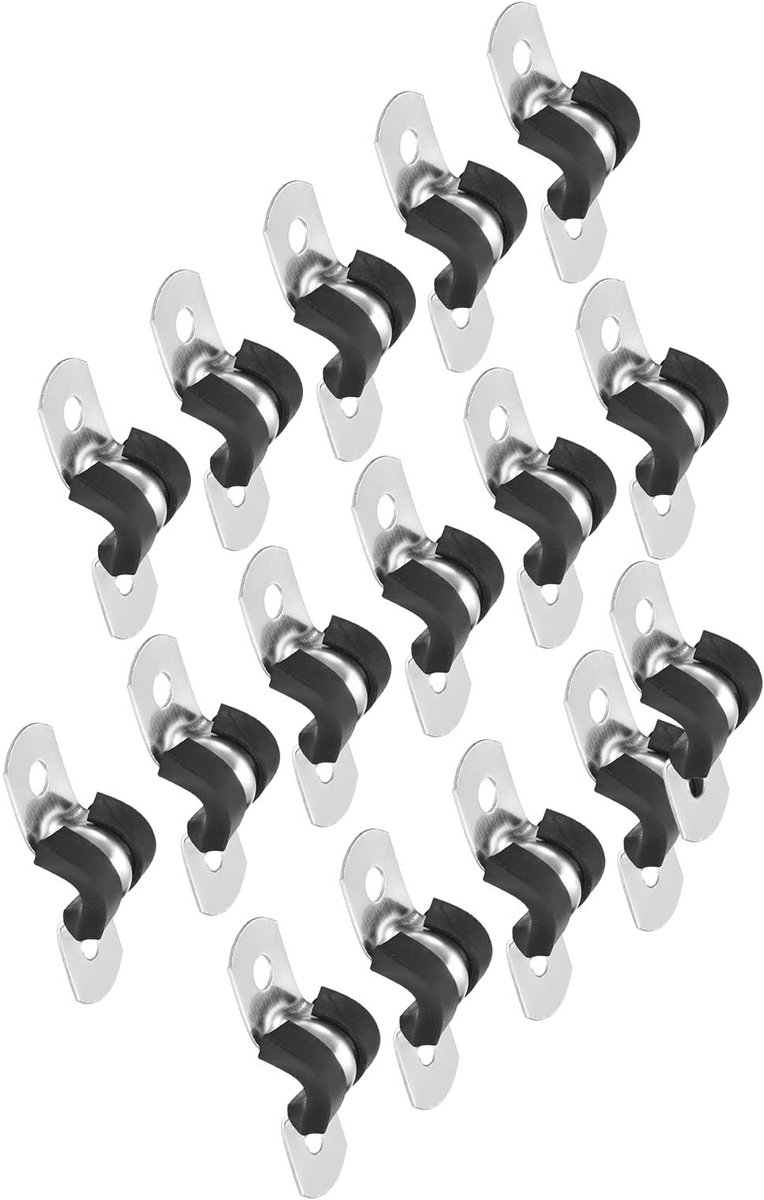 Dailygoods - Dailygoody - Kabelklem 6 mm - Rubber gewatteerde slangklem - 30 stuks - Roestvrij staal - U-vormige buishouder - Voor bevestiging buis