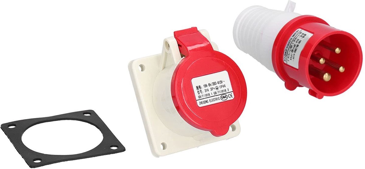 Dailygoods - Dailygoody - 4-pins 3-fasen Stekker - Waterdichte Inbouwcontactdoos - Rood - Mannelijke Stekker - Geschikt voor Industriële Toepassingen - 16A 3P+E