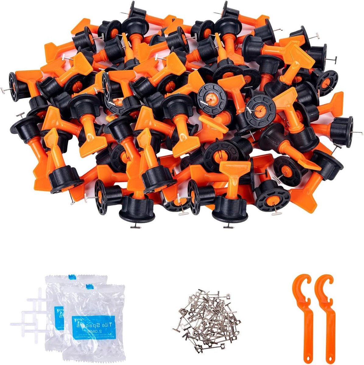 Set van 100 Tegelniveauers 2 mm + 200 Tegelafstandhouders 2 mm, Tegelniveauers en Afstandhouders voor Vloertegels, Perfect voor Tegelinstallatie en Nivellering