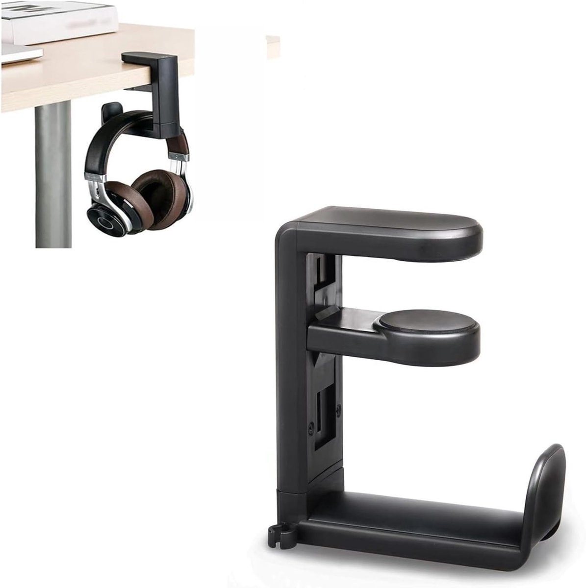 360° Draaibare Hoofdtelefoonstandaard, Ruimtebesparende Gaming Headset Houder met Kabelbeheer en Universele Pasvorm