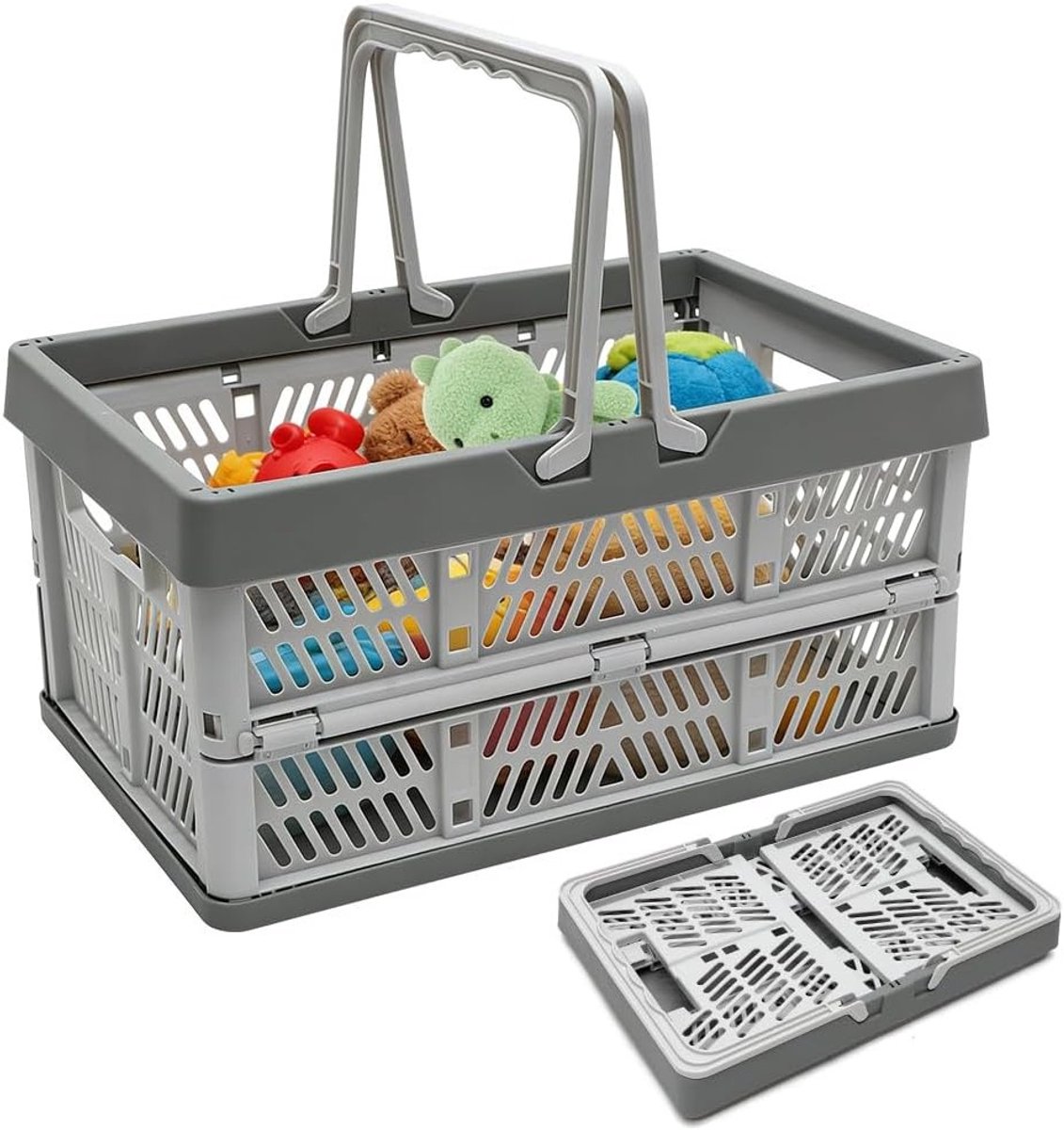 Opvouwbare boodschappenmand met handvat, ruimtebesparende klapbox voor thuis, keuken en badkamer, stabiele opbergdoos (38,5 x 25 x 20 cm)