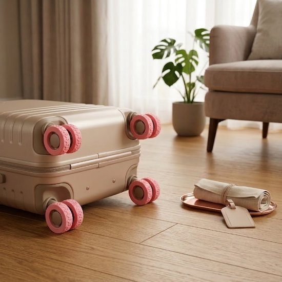 Roze beschermhoes bolderkar wiel set van 8 siliconen wielbeschermers geluidsreducerende wielhoezen geschikt voor bolderkar kinderwagen bagagekar bureaustoel en trolley schokbestendige wiel bescherming — afbeelding 3