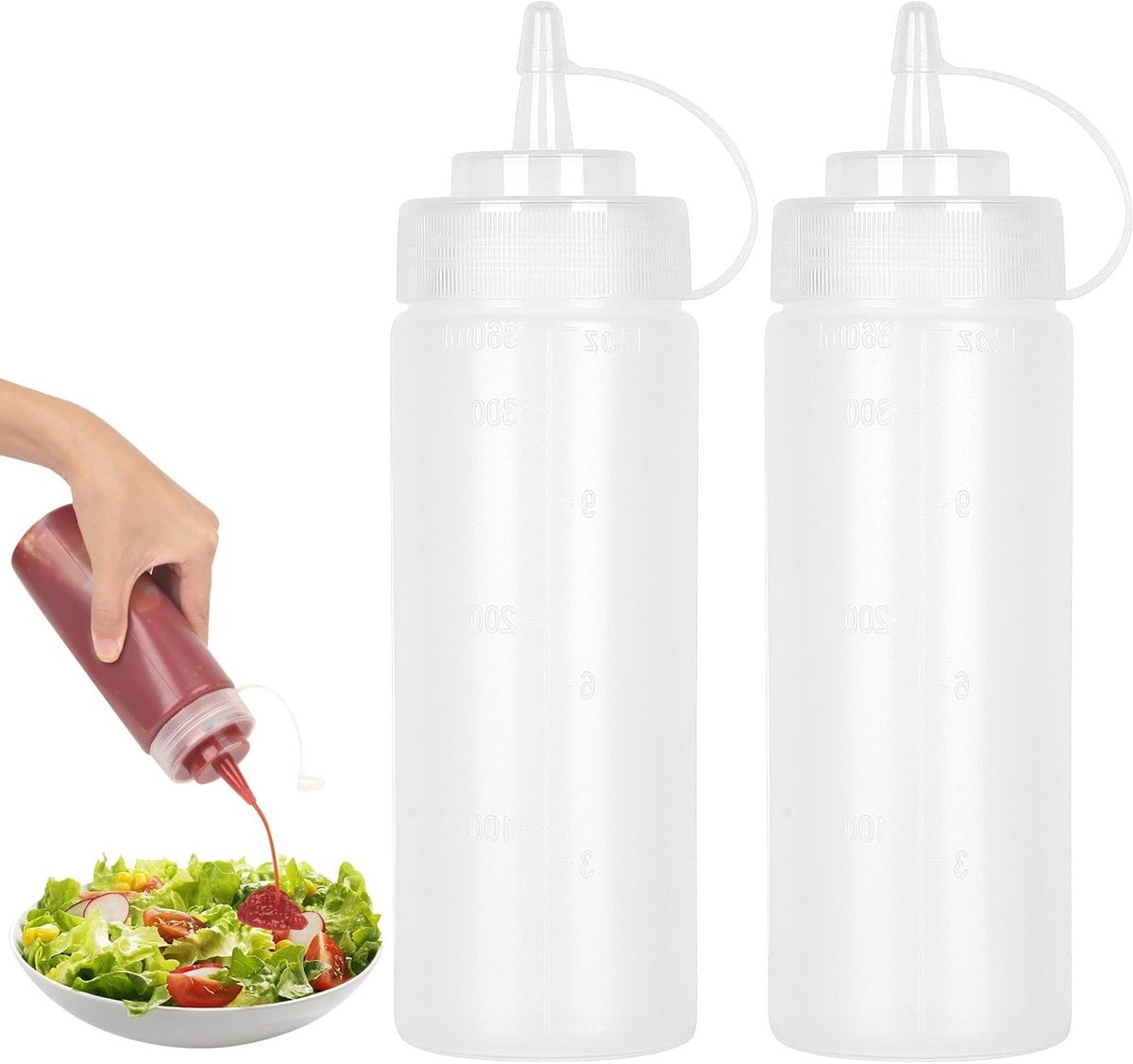 Sausfles van 500 ml voor ketchup, olijfolie en dressings - Plastic condimentfles met spuit