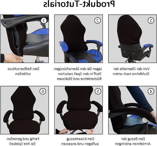 Gaming Stoelhoezen Set van 4 - Donkerblauwe, Antislip, Stretch voor Kantoor- en Racestoelen met Armleuningen en Rugleuning — afbeelding 2