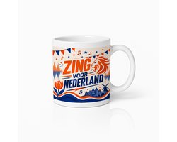 Oranje 'Zing voor Nederland' Mok – Feestelijke Koffiemok met Leeuw en Tulp voor Oranjefans en Supporters