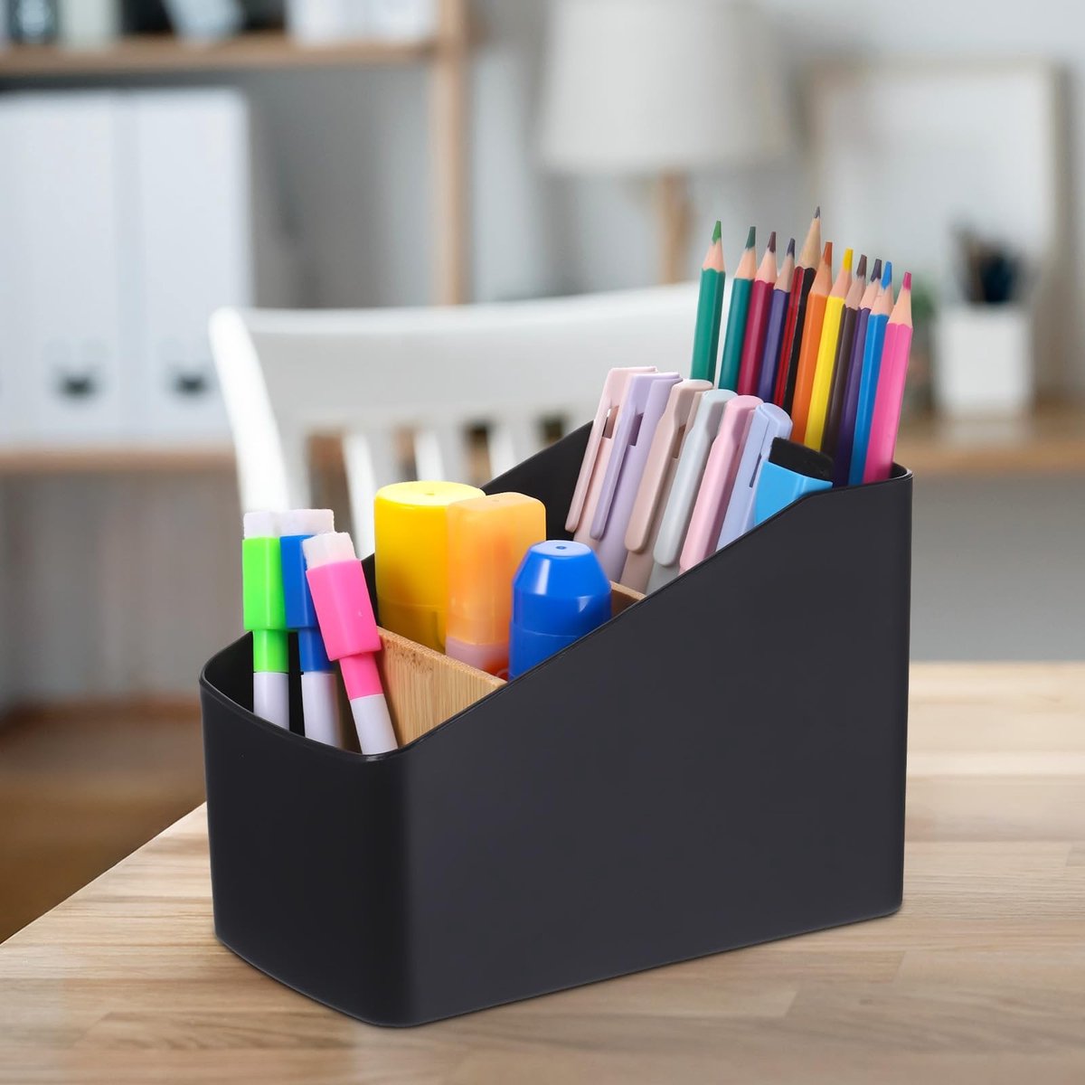 Dailygoods - Dailygoody - Bureauorganizer - Houten Pennenhouder - Multifunctioneel en Ruimtebesparend - Zwart - Bamboe Verdeler - Perfect voor Kantoor en Thuis - 4...