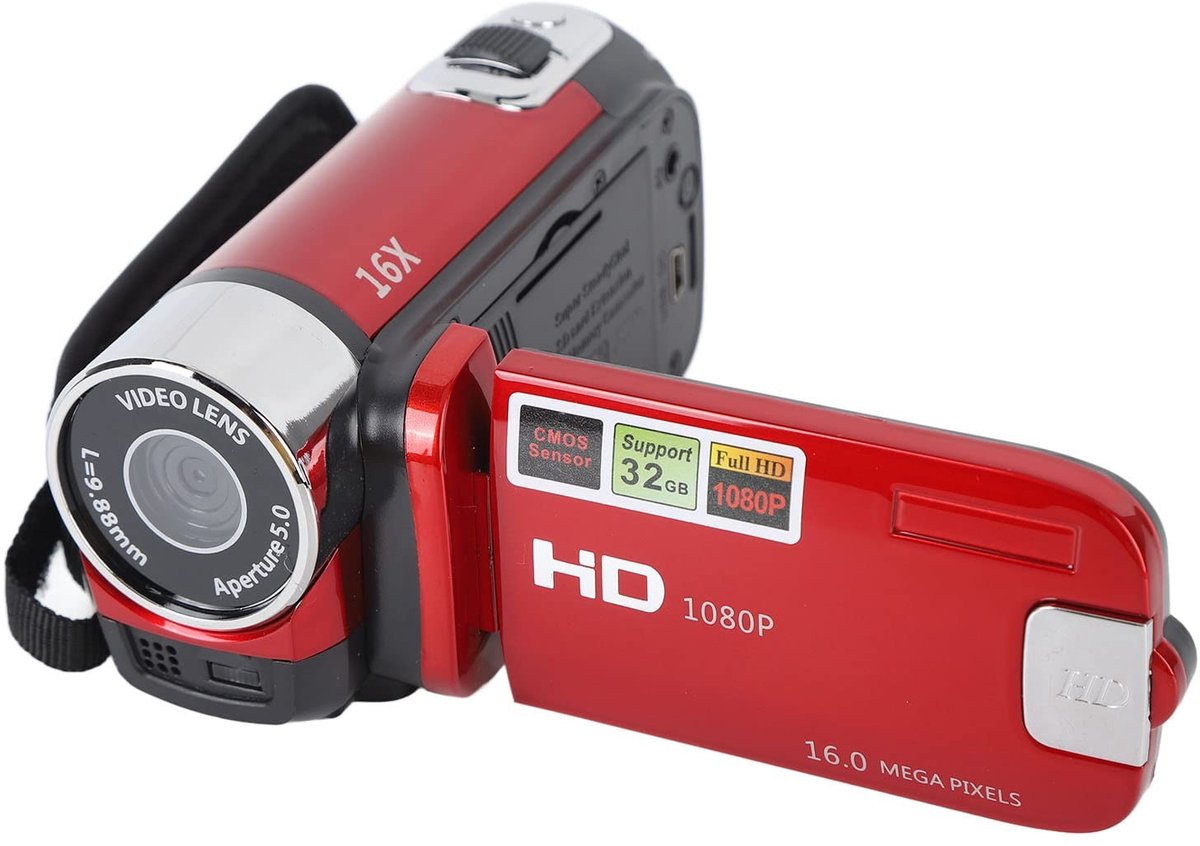 Dailygoods - Dailygoody - 16MP DV-camera - 1080P Full HD - Draaibaar scherm - Rood - Digitale zoom - Ideaal voor selfies - Compact en lichtgewicht