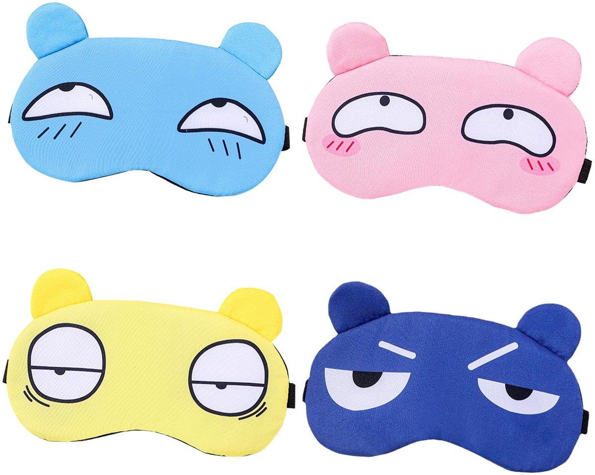 Dailygoods - Dailygoody - Slaapoogmasker - Cartoon Oogmasker - Verduisterend voor Slaap en Reizen - 4 Stuks - Kinderen en Volwassenen - Schattige Ontwerpen