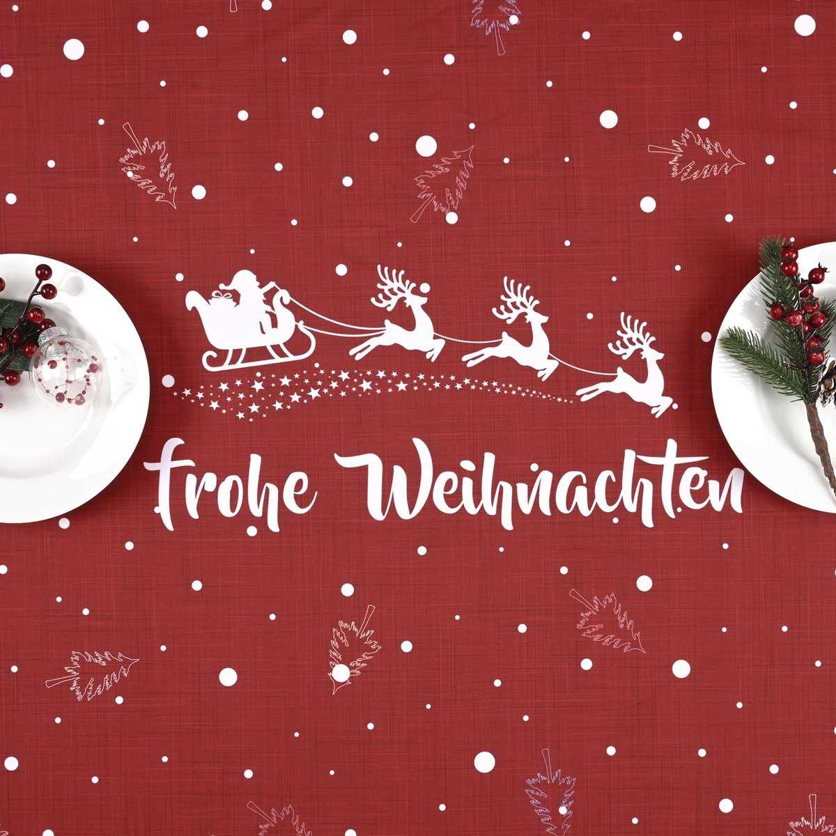 Dailygoods - Dailygoody - Kersttafelkleed - Afwasbaar - Waterdicht - Rood - Buiten gebruik - Cartoon - Woondecoratie - 140 x 200 cm