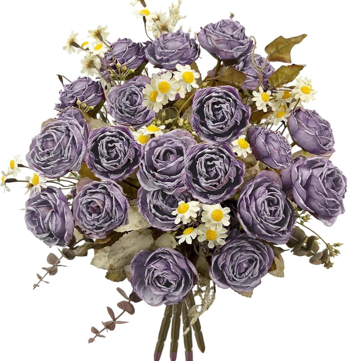 Vintage Droogbloemen Boeket Set - Kunstmatige Bloemen en Planten, Zijde Bloemarrangementen voor Herfstbruiloften en Feestdecoraties, Paars, 30 cm