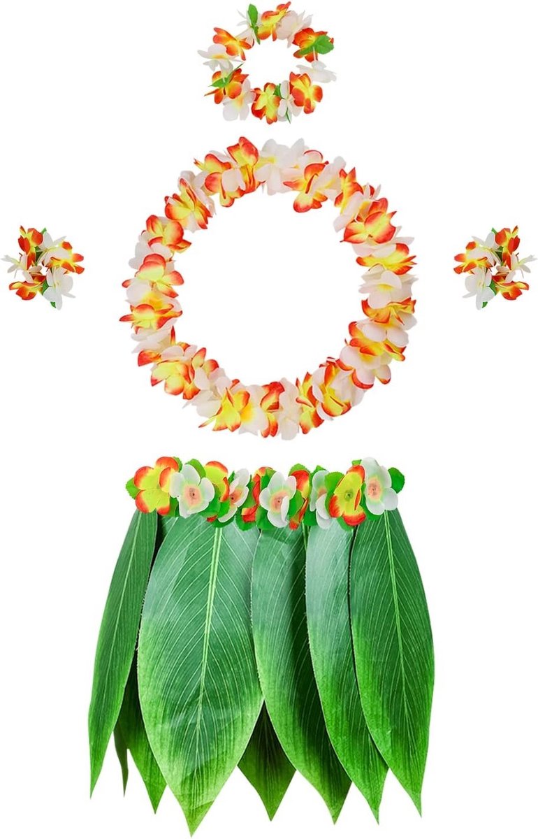 Hawaiiaanse Grasrok met Kunststof Hibiscus Bloemen voor Strand Luau Tiki Feest Decoratie en Kostuum