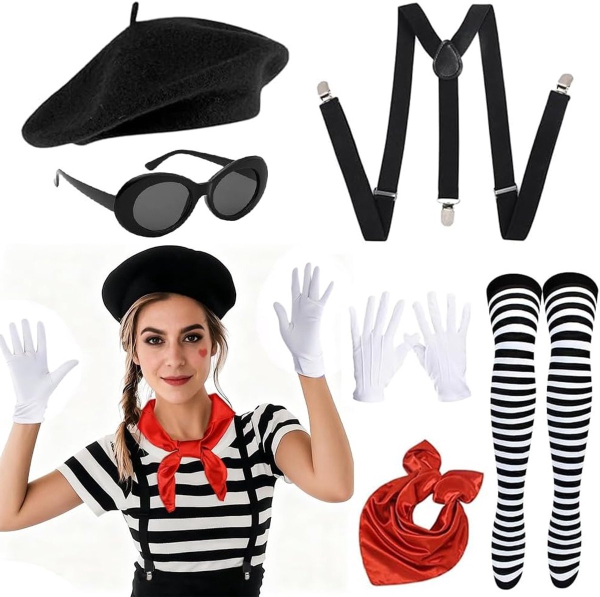 Pantomime Kostuum voor Volwassenen en Kinderen - Unisex Mime Outfit voor Carnaval en Circusfeest