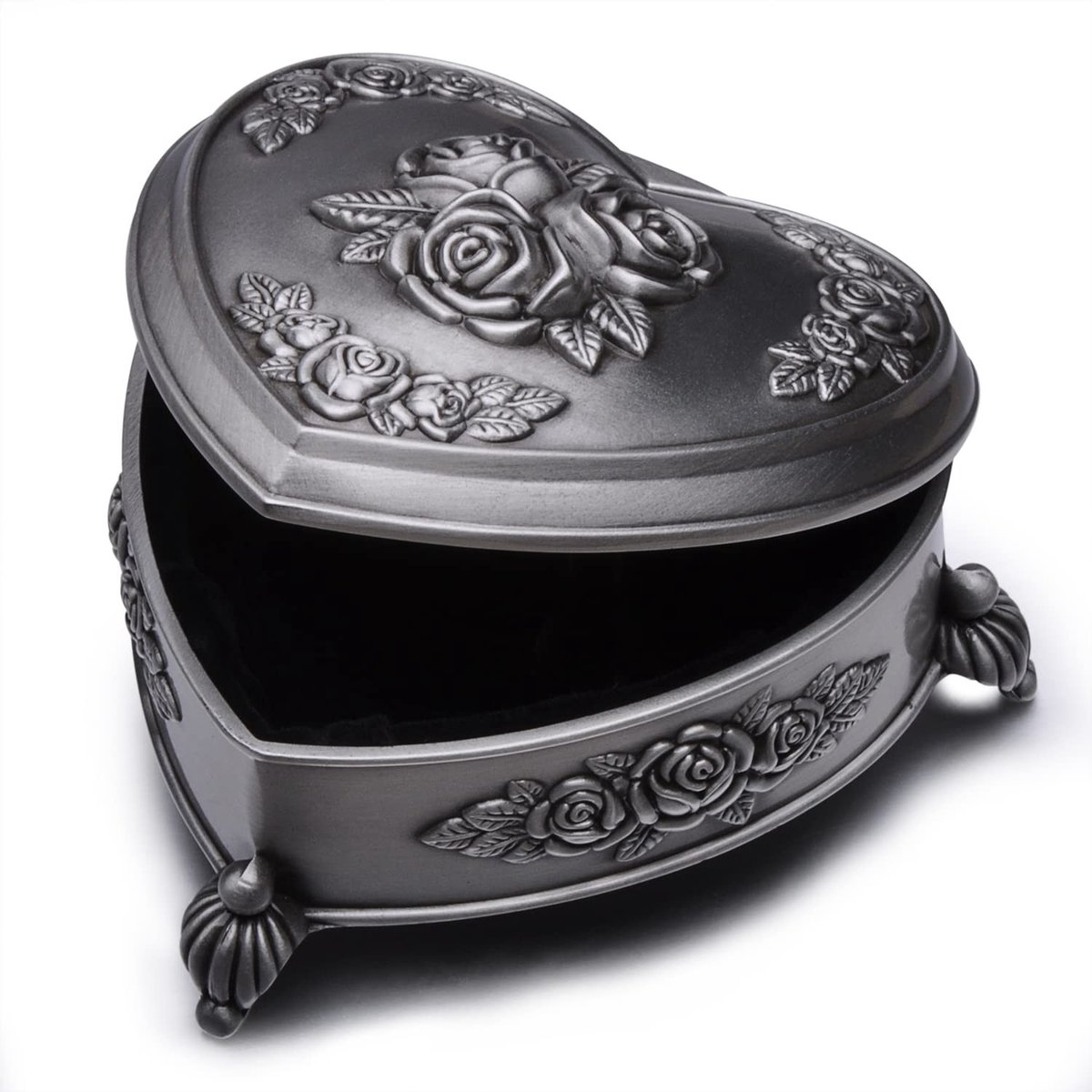 Dailygoods - Dailygoody - Luxe Sieraden Doos - Antiek Hart en Roos - Grijs - Voor Vrouwen en Meisjes - Perfect voor Cadeaus en Bewaren van Sieraden