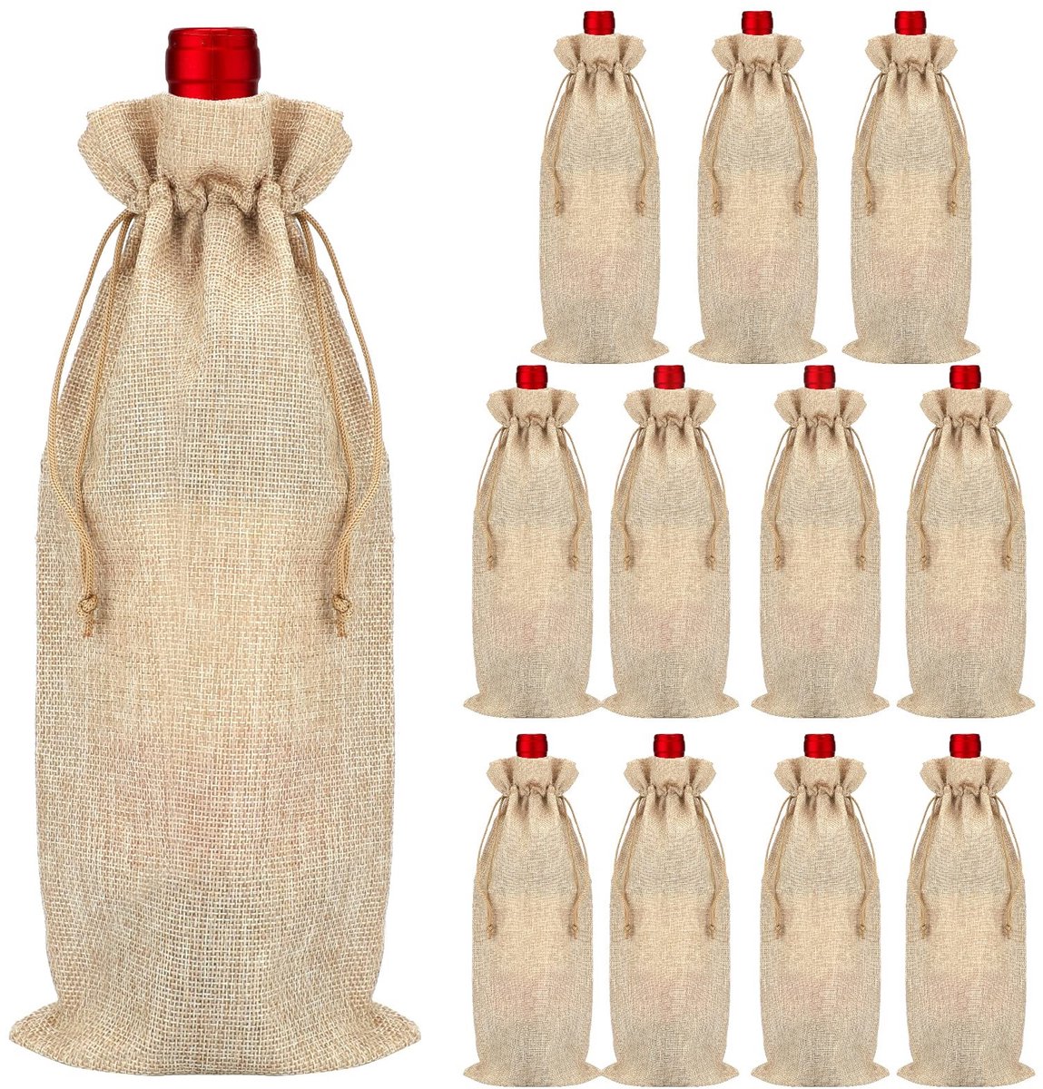 Dailygoods - Dailygoody - Bruine jute wijnzakken - Set van 12 - Duurzaam en stijlvol - 16 x 36 cm - Geschenken en wijnflessen - Perfect voor elke gelegenheid