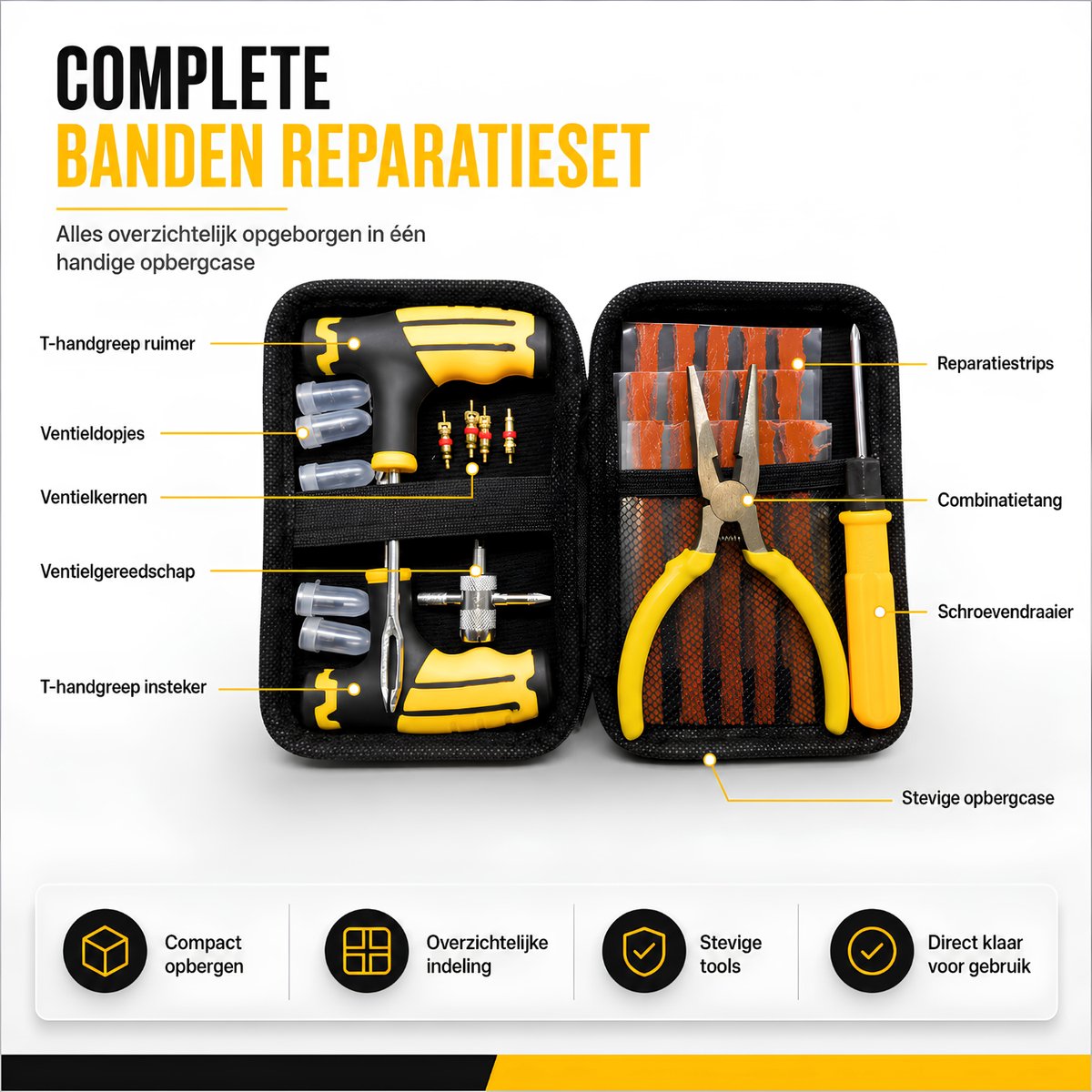 Bandenreparatieset- Banden Reparatieset Auto- Complete Set- Proppenset- Inclusief Handige Opbergtas- Reparatieset Voor Motor, Brommer Of Auto thumbnail 5