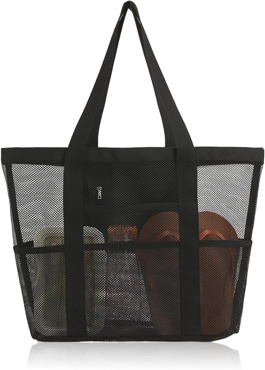Grote Mesh Strandtas met Rits, Waterafstotend en Lichtgewicht, Ideaal voor Strand, Picknick en Reizen