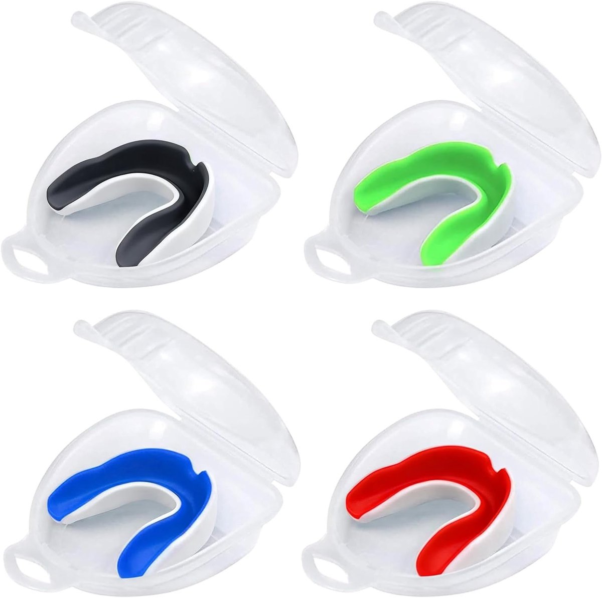 Set van 4 Mondschilden voor Sport, Draagbare Opbergdoos, Tandbescherming voor Boksen, Rugby en MMA, Mouldable en Comfortabel