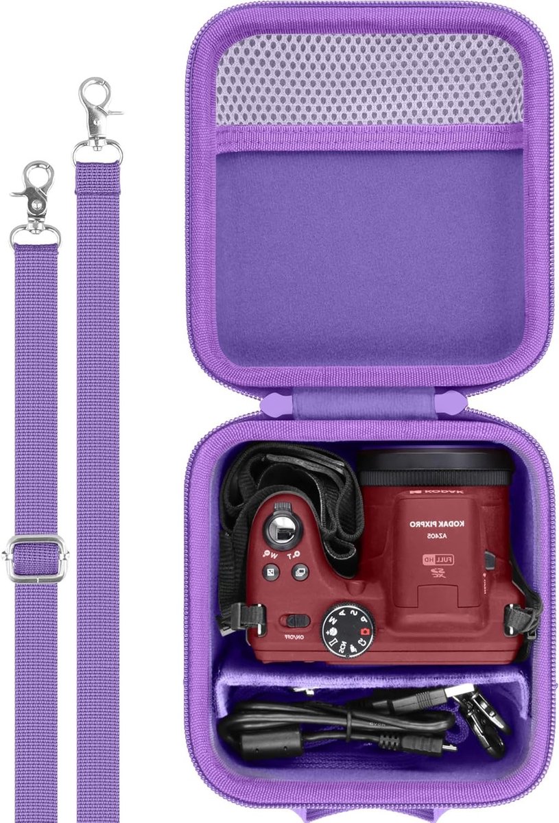Harde Beschermende Tas voor Kodak PIXPRO Zoom AZ405/AZ425/AZ255/AZ401/AZ528, Ideaal voor Reizen, Paars, Schokbestendig en Waterdicht