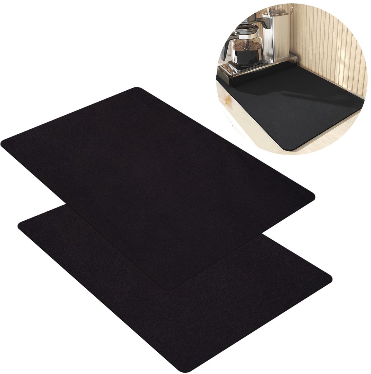 Dailygoody - Koffiemat - Afdruipmat - Absorberend en duurzaam - Zwart - Onderzetter voor koffiezetapparaat - Keuken en badkamer - 2 stuks