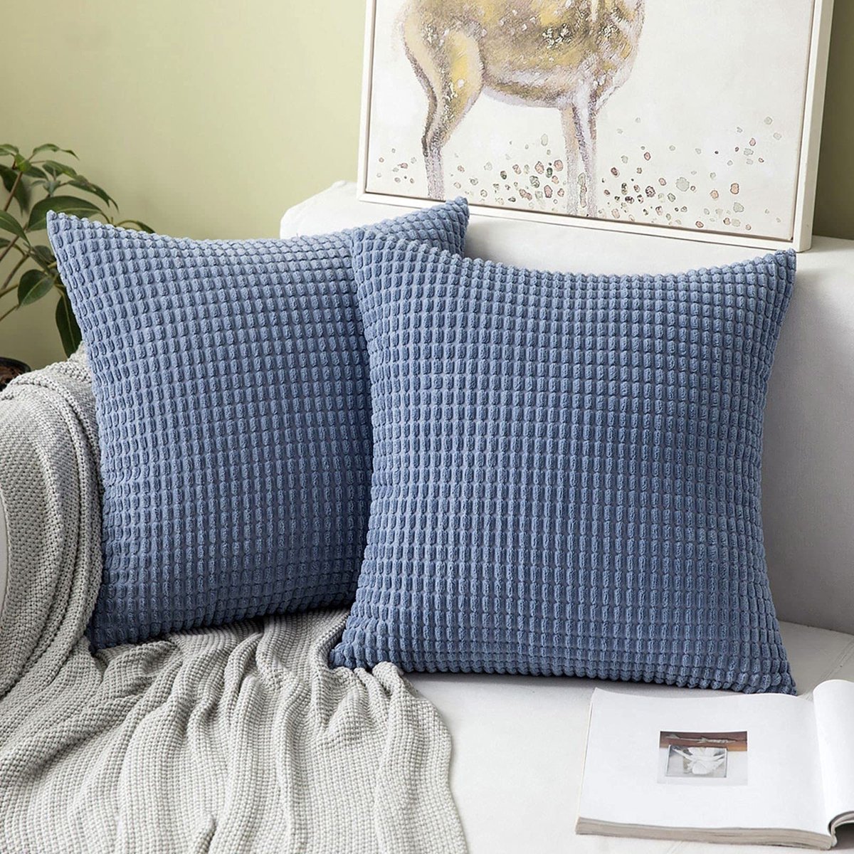 Dailygoody - Vierkante Kussensloop Corduroy - Comfortabel en Zacht - Babyblauw - Perfect voor Woonkamer en Slaapkamer - Set van 2 - 40 x 40 cm