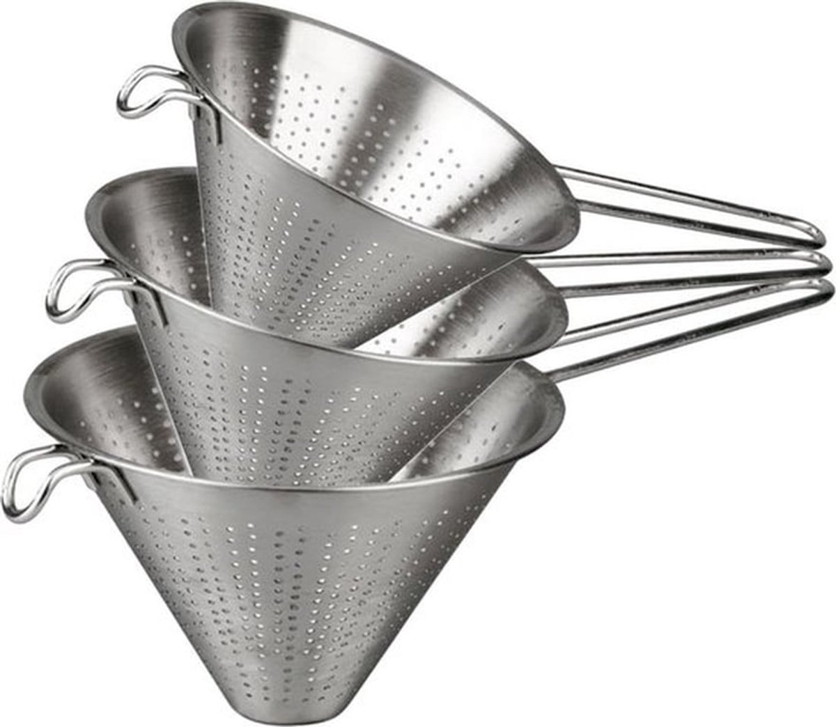 Set van 3 Chinese Keukenzeef Afdruiprek Roestvrijstaal - Zilver - Diameter 14 16 & 20 cm