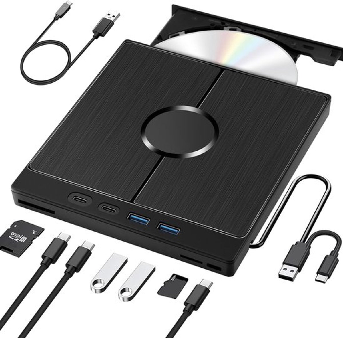 Externe dvd-drive met SD-kaartlezer USB 3.0 draagbare dvd-rw-brander-speler