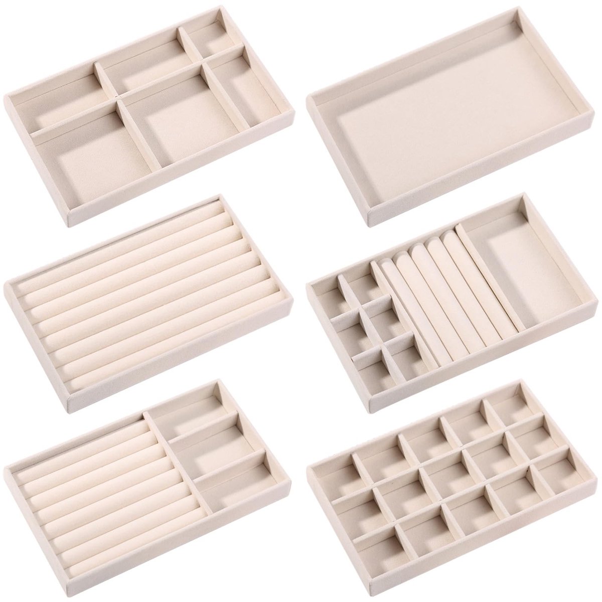 Dailygoods - Dailygoody - Sieradendienblad - Sieradenorganizer - 6 Compartimenten - Beige - Juwelendoos - Voor Ringen en Oorbellen - Geschikt voor Dames en Meisjes