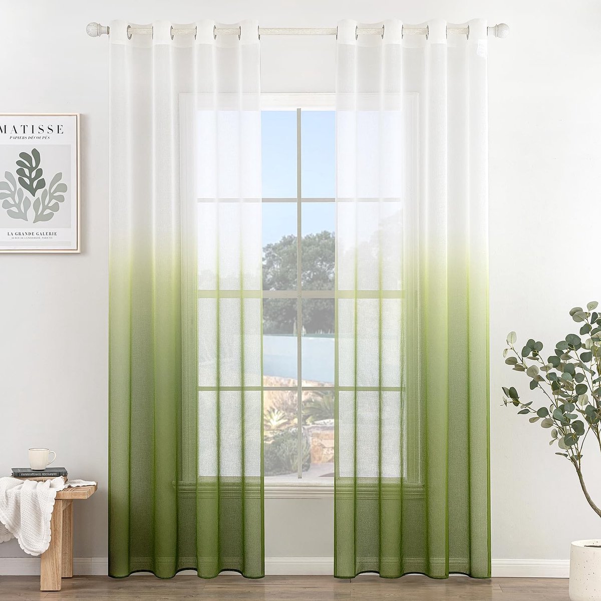 Dailygoods - Dailygoody - Voile gordijnen - Transparant - Elegant en luchtig - Olijfgroen - Moderne raamdecoratie - Geschikt voor woonkamer en slaapkamer