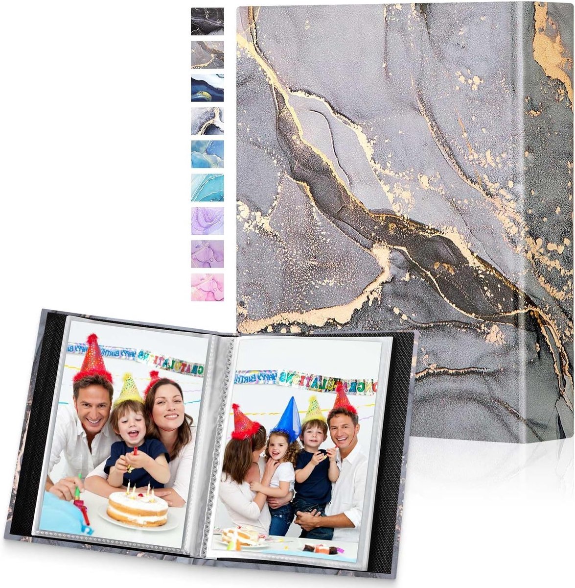 Kleine Fotoalbums 6x4 voor 50 Foto's - Mini Leren Foto Boek Set, Ideaal voor Familie, Baby en Kinderen in Grijs en Goud