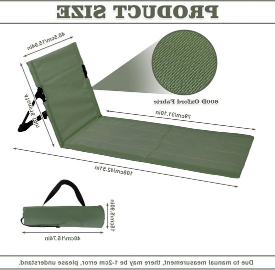 Vouwbare Strandmat met Rugleuning, Lichtgewicht Strandstoel met Uitgebreide Zitting voor Buiten, Perfect voor Camping, Picknick en Tuinactiviteiten — afbeelding 3
