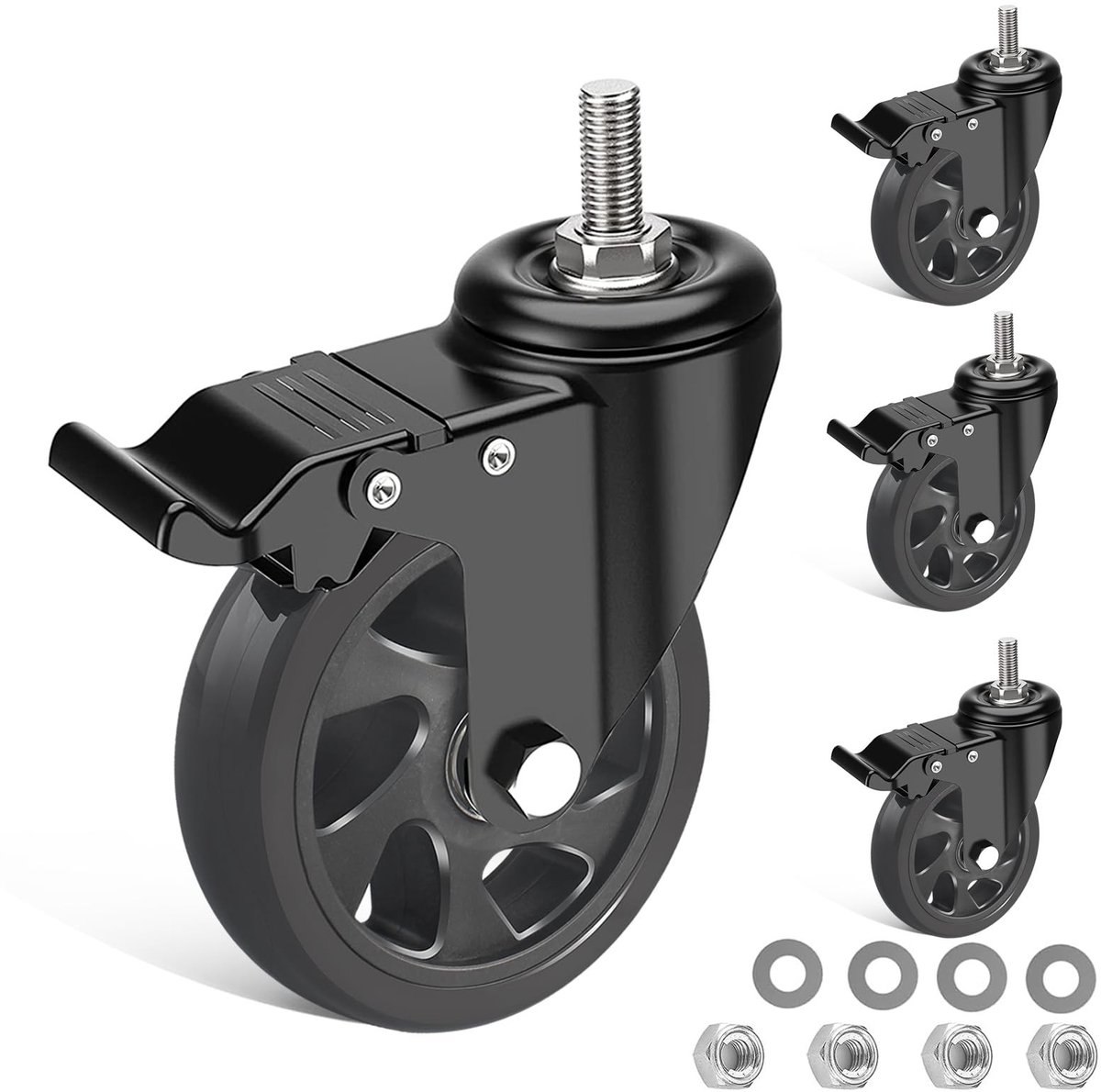 Dailygoody - Zwenkwielen 125 mm - Meubelwielen met Rem - Heavy Duty - 360° Rotatie - Transportwielen voor Binnen en Buiten - 4 Stuks