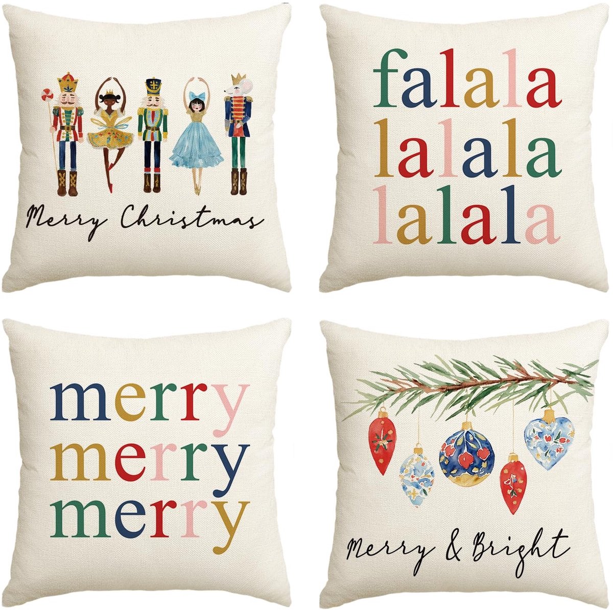 Dailygoods - Dailygoody - Vrolijk Kerst Kussenhoezen - Set van 4 - 45x45 cm - Notenkrakers - Decoratieve Kussenhoezen - Geschikt voor Woonkamer - Beige