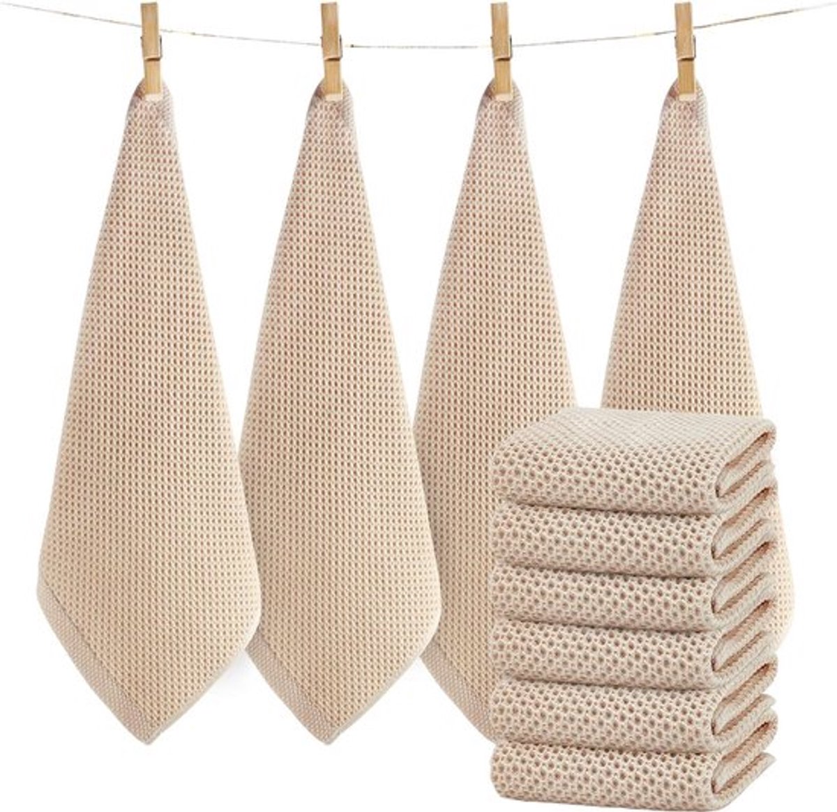 Theedoeken keuken katoen set van 6 beige