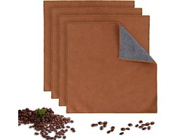 Set van 4 Microvezeldoeken voor Koffiezetapparaat en Melkopschuimer, Dubbelzijdige Reinigingsdoeken 30 x 30 cm in Bruin en Grijs, Ideaal voor Barista's en Koffieliefhebbers