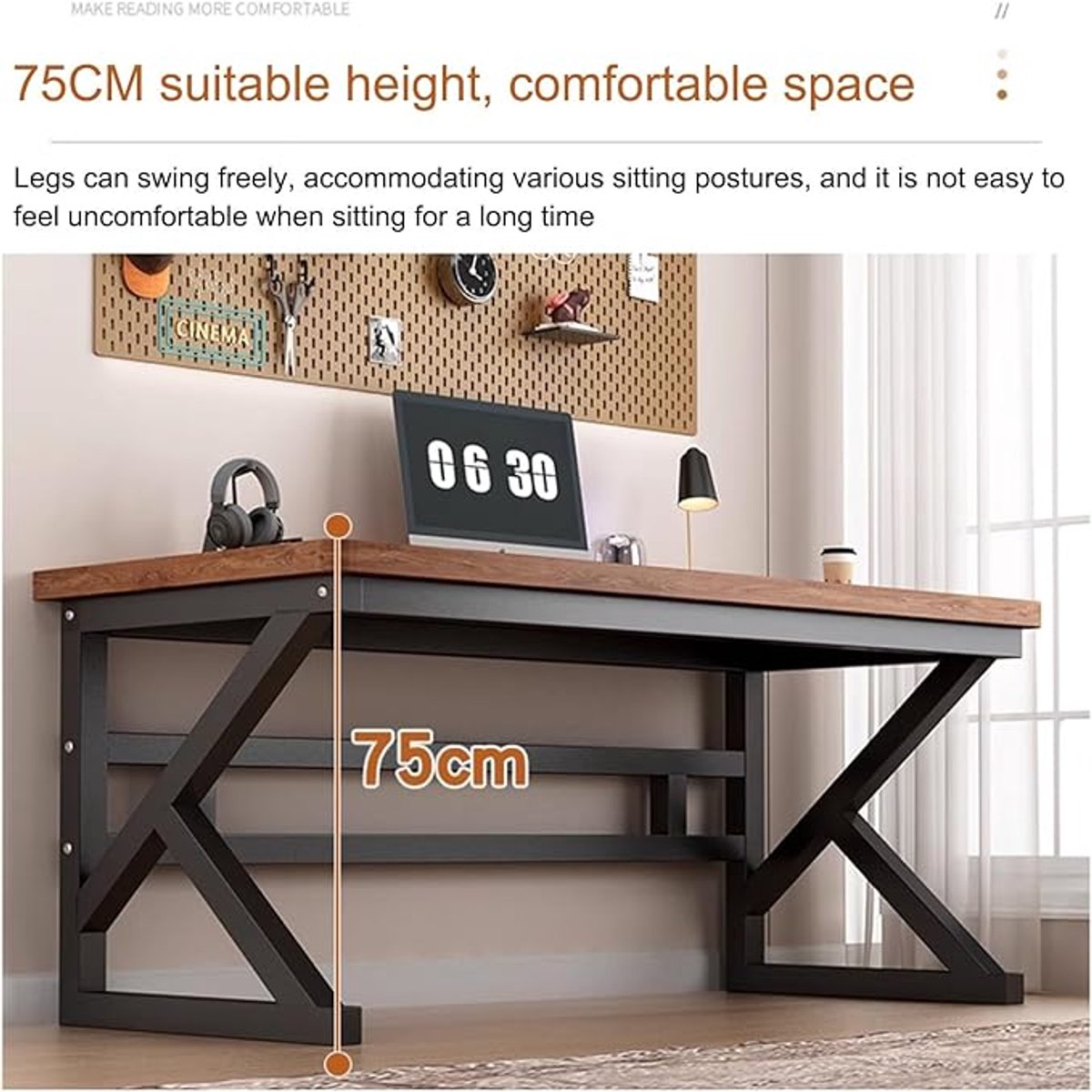 Computertafel Bureau 47,5 inch (ca. 120 cm) – Gaming & Home Office Schrijftafel met Massief Houten Blad en Industrieel K-Frame Metalen Onderstel – Kras- en Waterbestendig Werkbureau