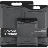 Savoré Kitchen Ensemble de planches à découper 3 pièces – Planches à découper en plastique sans BPA avec rainure à jus et poignée – Planche à découper 36, 33 & 20 cm