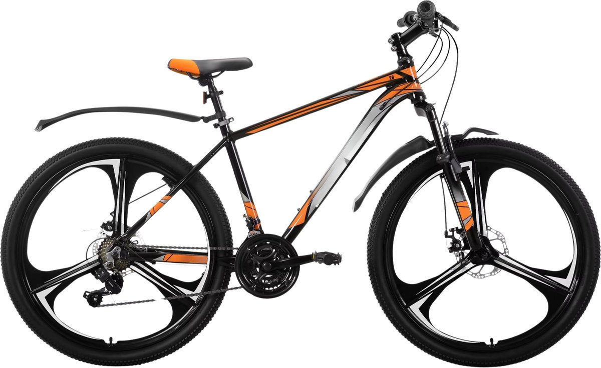 Happiq Mountainbike – Voor en – 18 versnellingen 3 spaken schijfremfiets – Aluminium Oranje 66 cm