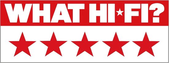 WHAT HI-FI? logo met vijf rode sterren.