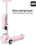 Roze step met grijze zitting. Extra stevig frame, step belastbaar tot 50 kg.