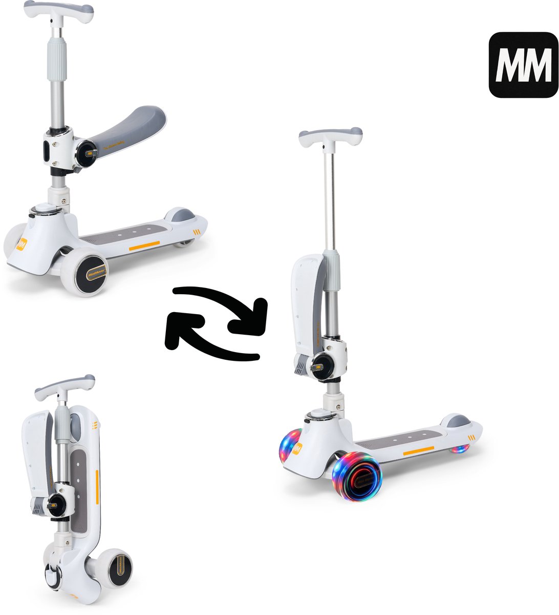 MiniMover Kinderstep 2-in-1 - Grijs - Loopfiets en Step - LED Wielen - 3 Wielen - Tot 50 kg