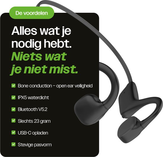 Zwarte Bluetooth Sportkoptelefoon In-ear 2025