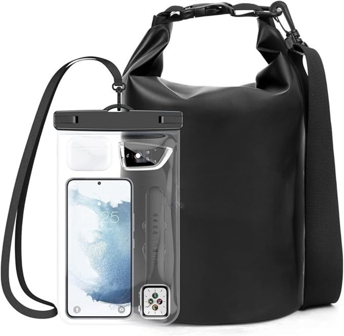 Drybag met Waterdichte Telefoon Pouch - Waterdichte Tas / Rugzak - Strandtas - Zwemtas - Wetbag - Droogtas - Outdoor Tas - PVC/Nylon - 10L - Zwart - van Imperatoris