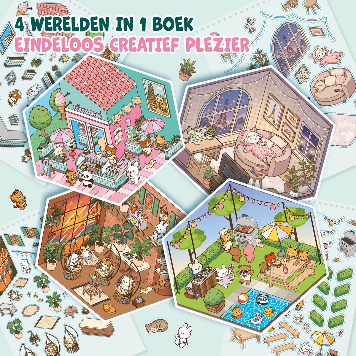 Joya Creative Stickerboek Scene 3D - 4in1 Sticker Scene Book - Stickerboek Volwassenen en Kinderen - 80 Scenes - Hardcover met Ringband — afbeelding 3