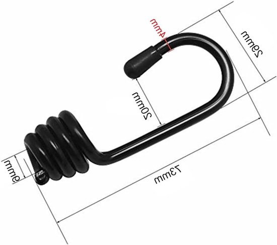 Set van 12 Spiral Hooks - Zwarte Expanderhaken voor Rubber Touw en Spanfix - Ideaal voor Tensioneren en Bevestigen van Lasten — afbeelding 5