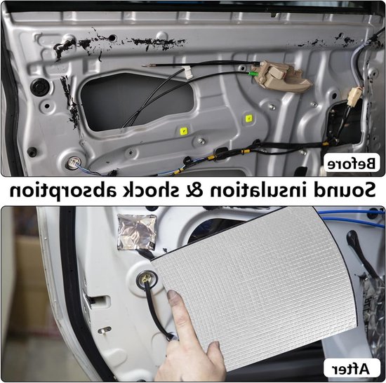 Set van 12 Geluidsisolatie Matten voor Auto 40 x 25 cm - Zelfklevende Brandwerende en Vochtbestendige Isolatie Matten voor Geluidsdemping en Warmtebescherming van Merkloos — afbeelding 4