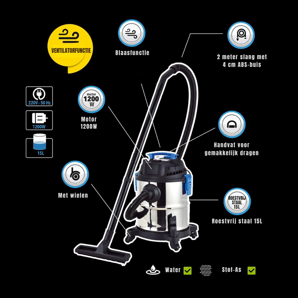 Aurixi® Karcher - Karcher Stofzuiger - Bouwstofzuiger - Festool Stofzuiger - Bouwstofzuiger Zonder Zak - Zilver - 17cm x 3cm x 12cm thumbnail 4