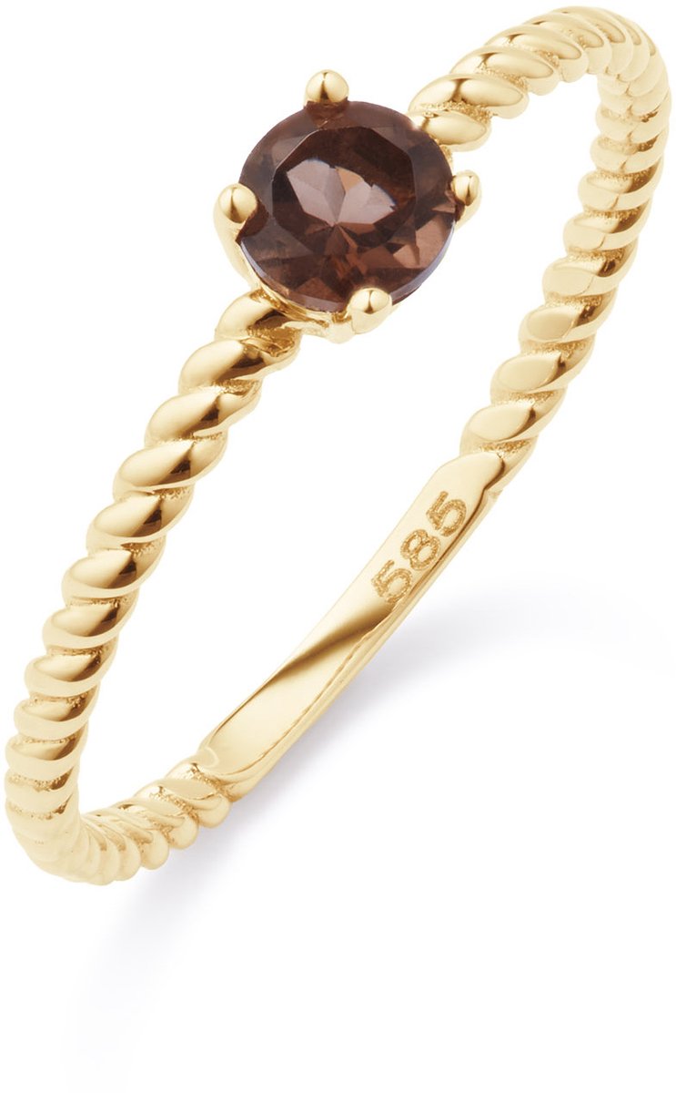Glow 214.024256 Dames Ring Rookkwarts 14 Karaat Goud Maat 56