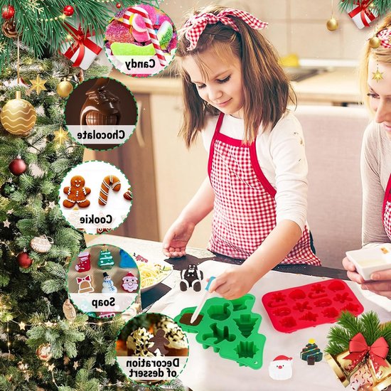 Siliconen Mallen voor Kerstmis Bakken - 2 Stuks voor Koekjes, Taarten en Snoepgoed met Dripper en Snackzakken (Rood, Groen) van Merkloos — afbeelding 4