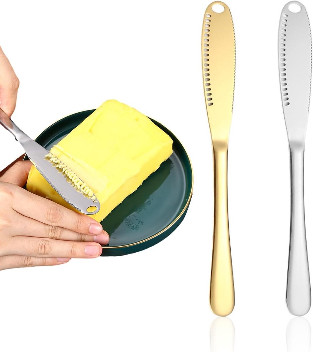 Set van 2 Botermessen voor het Makkelijk Verspreiden van Jam en Boter, Keukenaccessoires in Goud en Zilver, Ideaal voor Ontbijt en Bakken